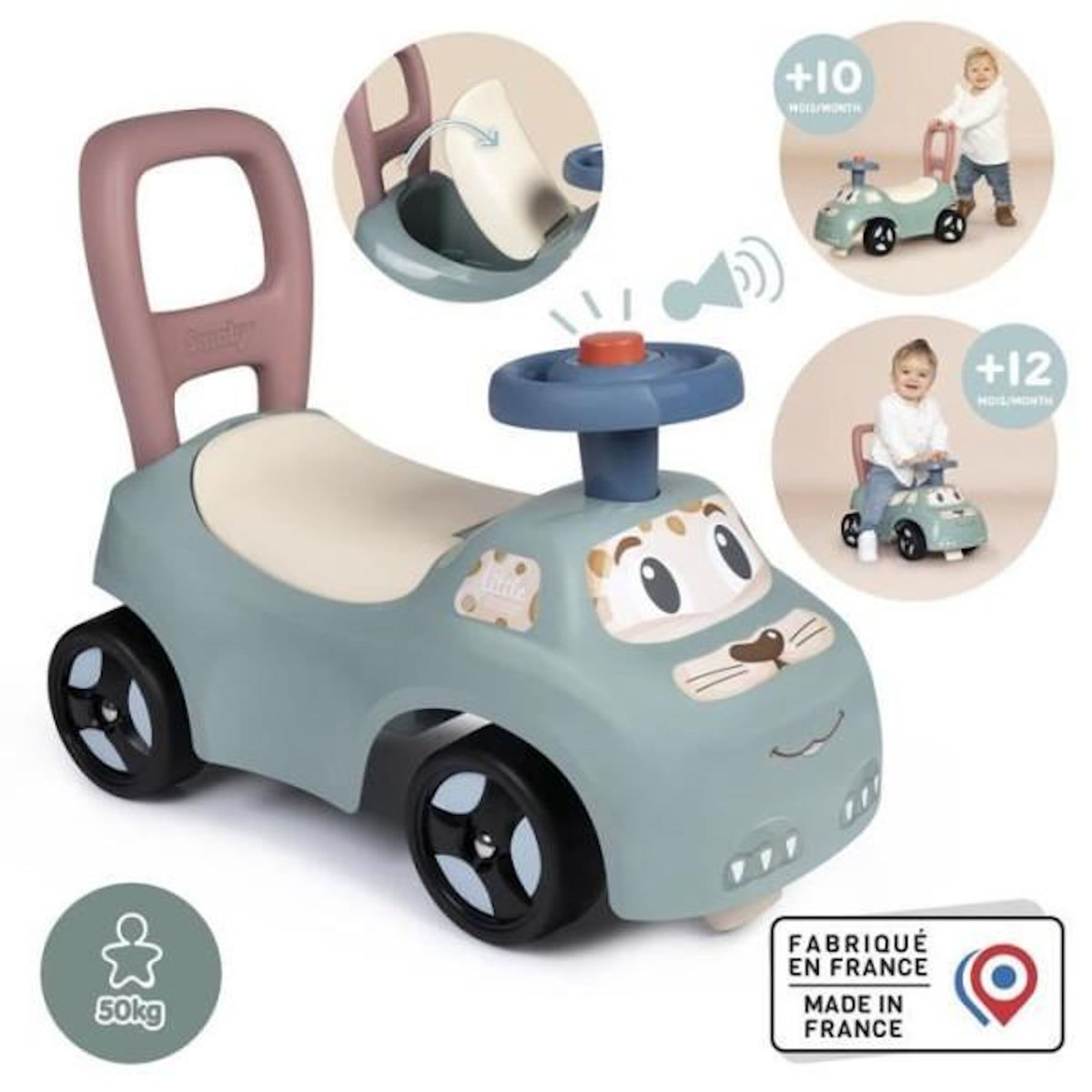 SMOBY Little Smoby - Porteur Auto - Coffre sous la selle + siege - Klaxon - A partir de 10 ans - Fabrication française
