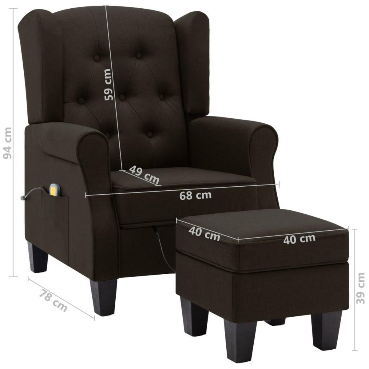 VIDAXL Fauteuil de massage avec repose-pied Marron fonce Tissu