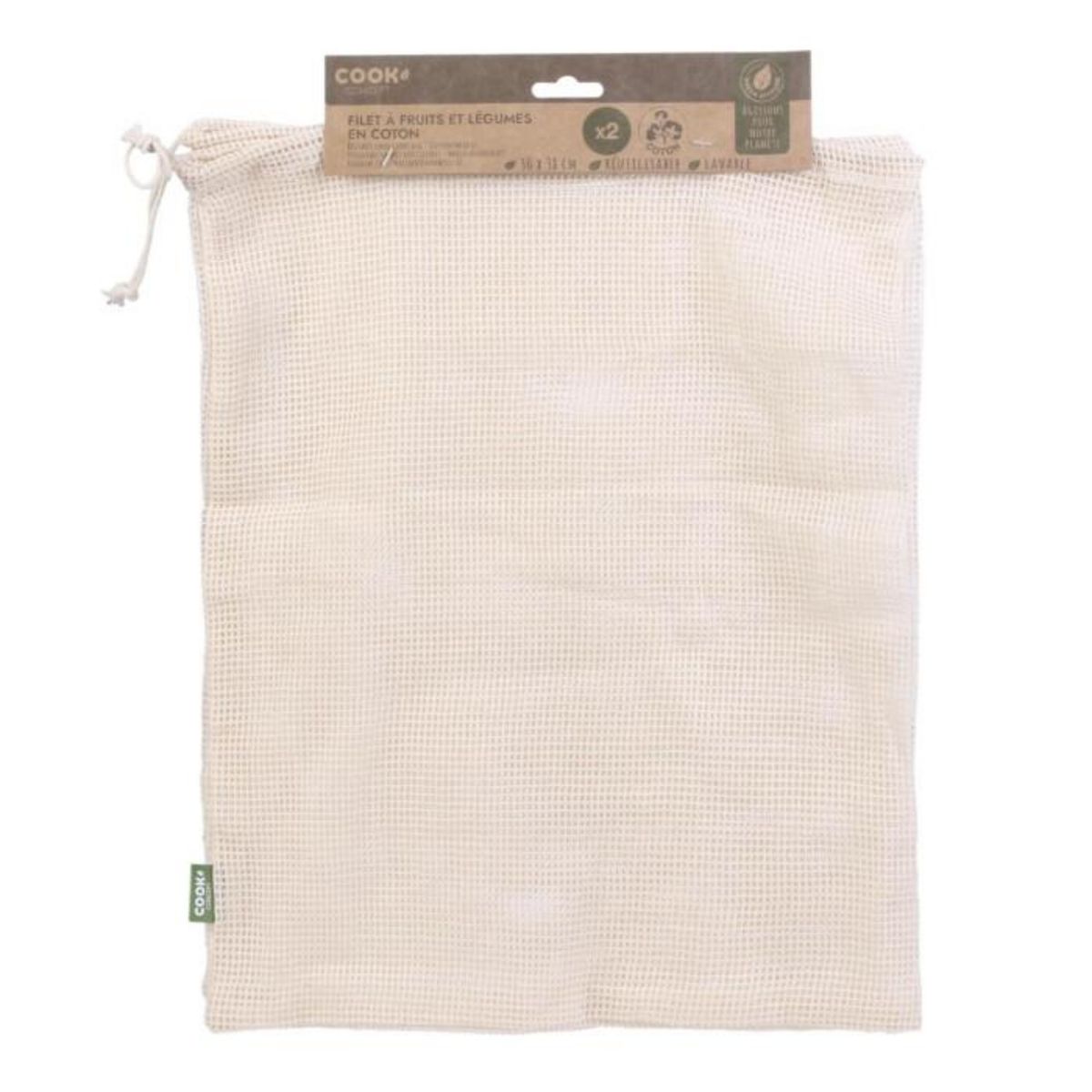 Paris Prix Lot de 2 Sacs Coton  Fruits Légumes  38cm Blanc