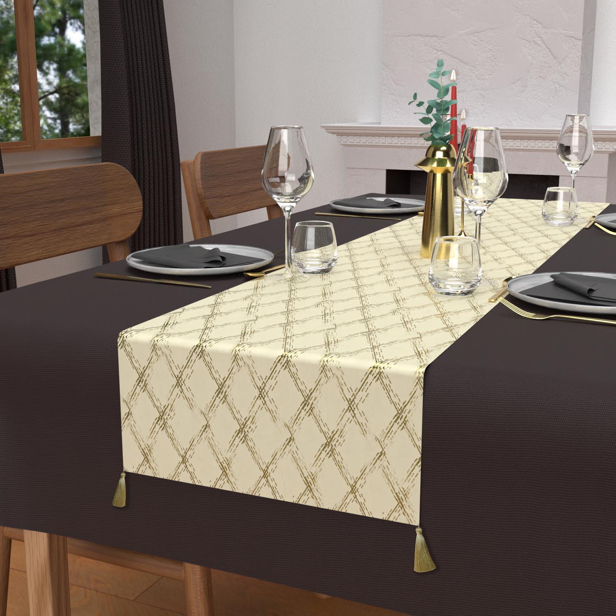 SOLEIL D'OCRE Chemin de table festif en pur coton 40x180 cm CELESTE, par Soleil d'Ocre. Coloris disponibles : Beige