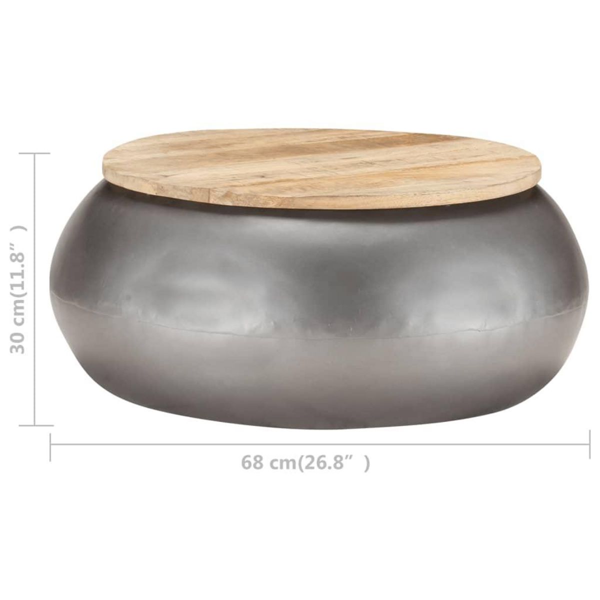VIDAXL Table basse Gris 68x68x30 cm Bois de manguier solide