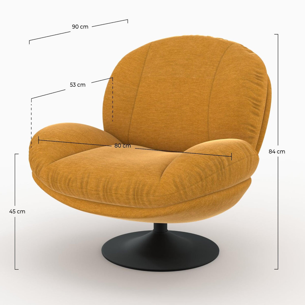 Rendez vous déco Fauteuil pivotant en tissu effet velours jaune moutarde-Ricci