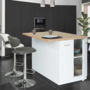 Voir la diapositive 6 : ID MARKET Ilot central IVO 120 cm blanc avec plan de travail façon hêtre
