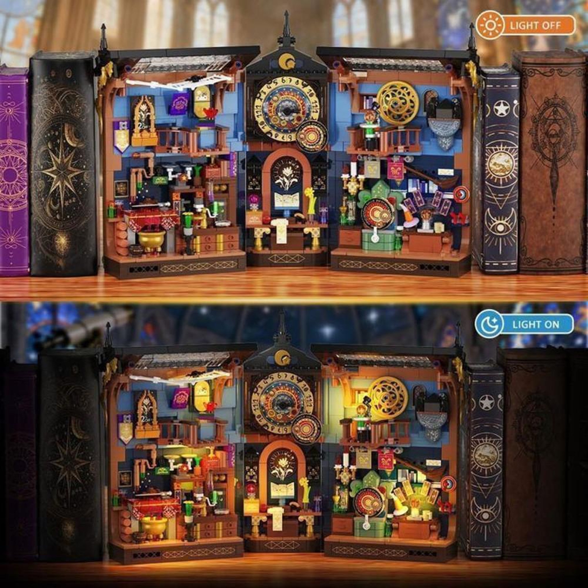 Voir la diapositive 3 : Kit de construction LED pour diorama en forme de livre, 946 pièces, thème astrologie, ouverture 180°, lumière chaude