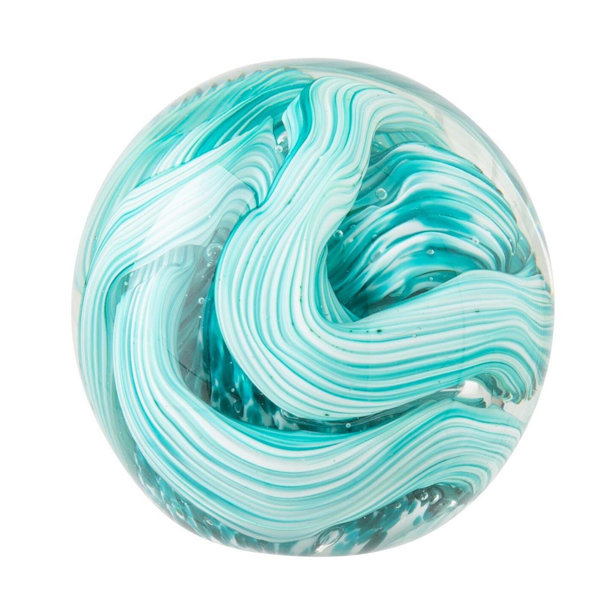 J-LINE Presse-papier boule en verre  volute  10cm turquoise