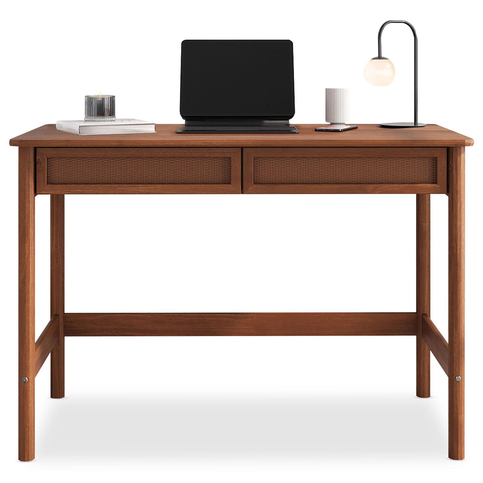 Voir la diapositive 1 : IDIMEX Bureau RODRIGO H 76 cm avec 2 tiroirs en bois massif