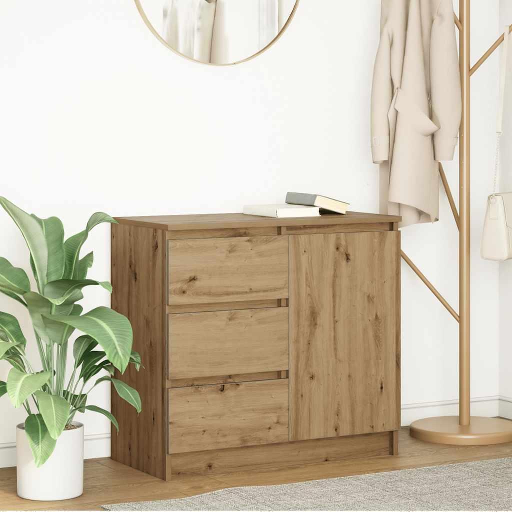 VIDAXL Buffet avec tiroir chene artisanal 71x35x65 cm bois ingenierie
