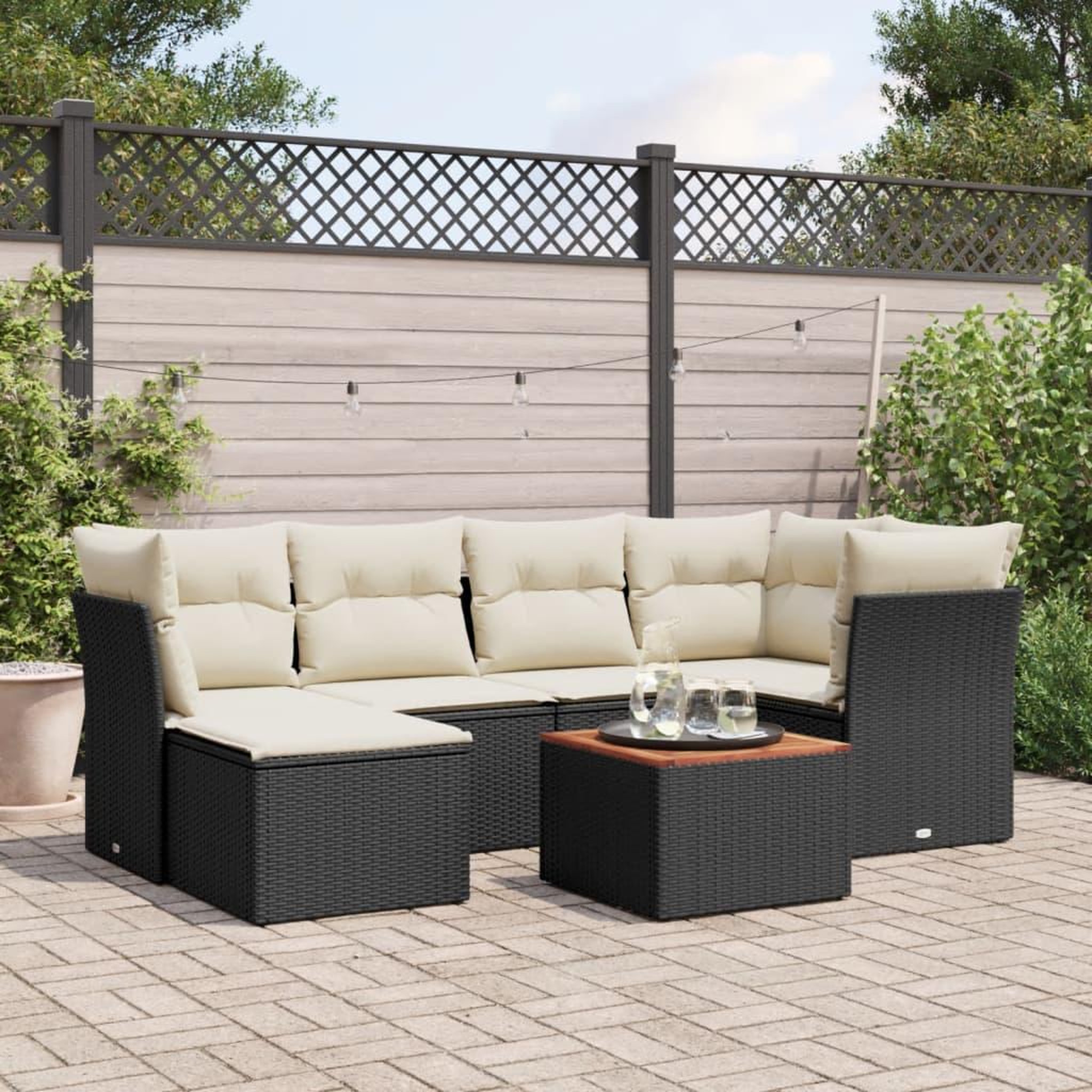 VIDAXL Salon de jardin 7 pcs avec coussins noir resine tressee