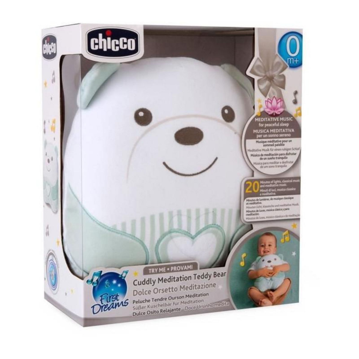 CHICCO Peluche Chicco Ourson Vert doux avec musique relaxante