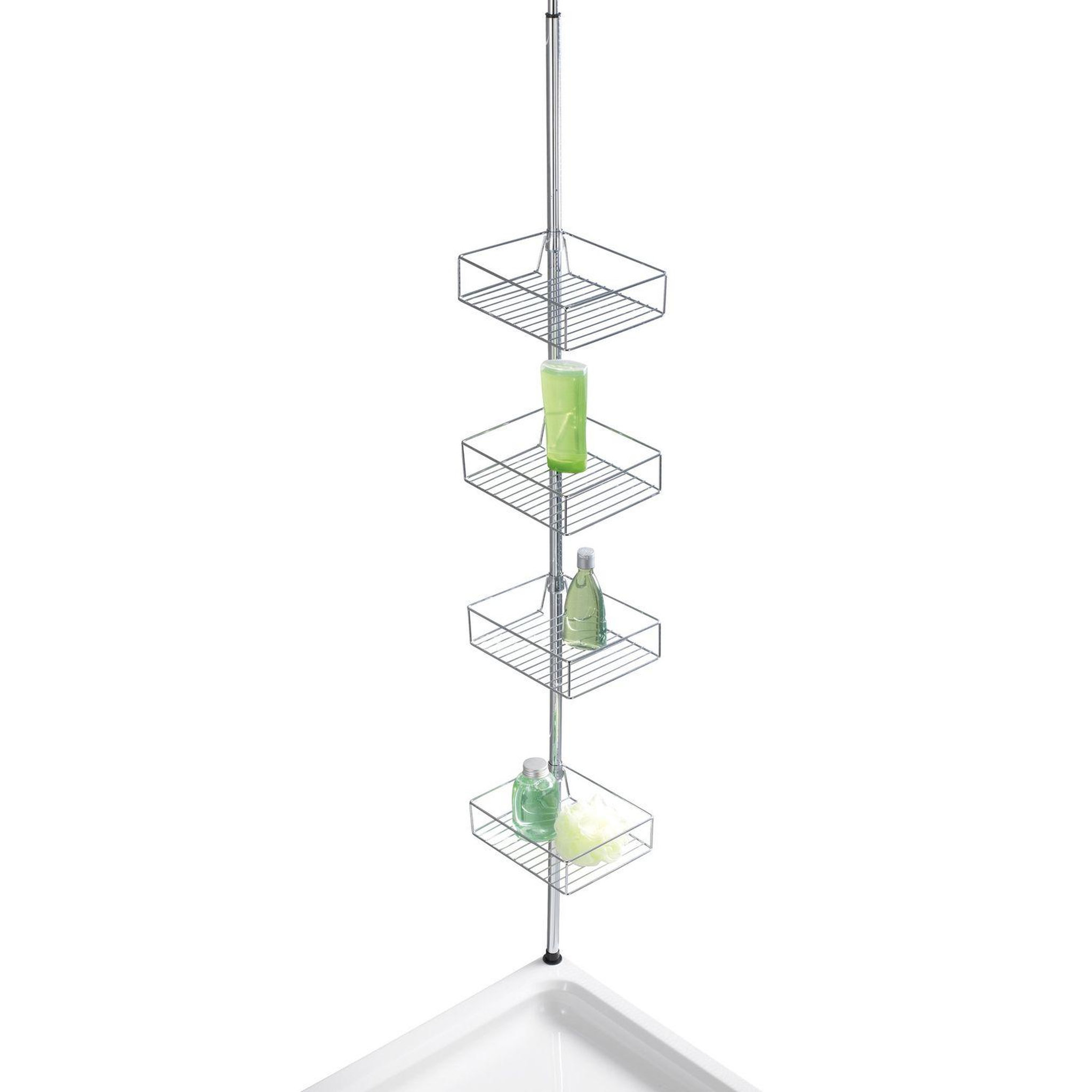 Voir la diapositive 1 : Wenko Etagère de douche extensible en acier 4 tablettes - H.65/275cm - Argent