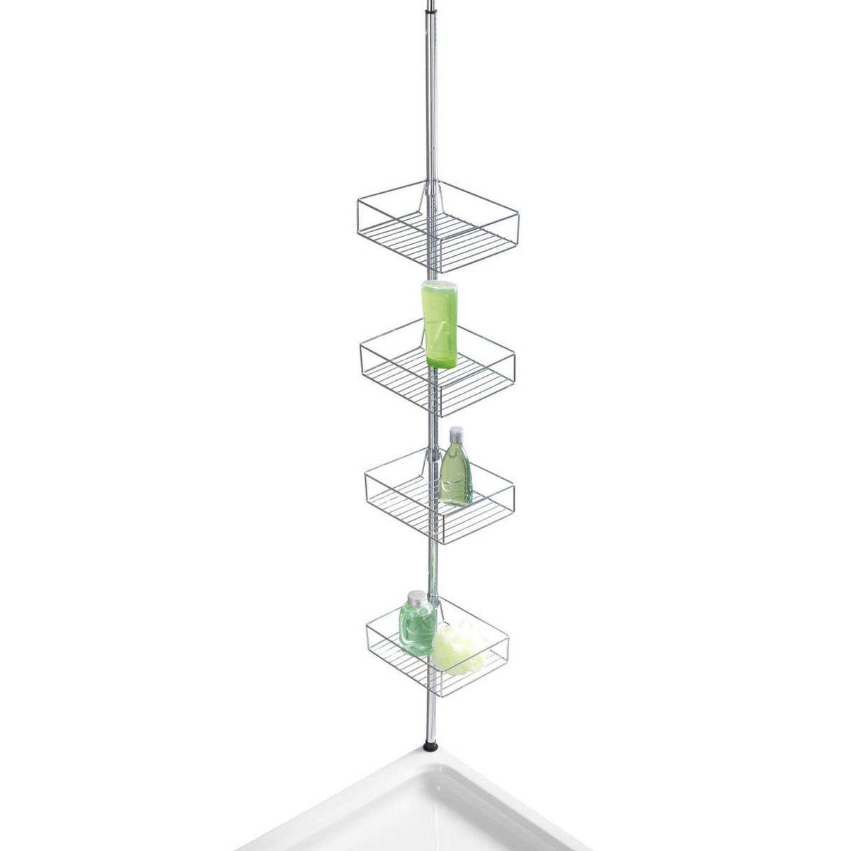 Wenko Etagère de douche extensible en acier 4 tablettes - H.65/275cm - Argent