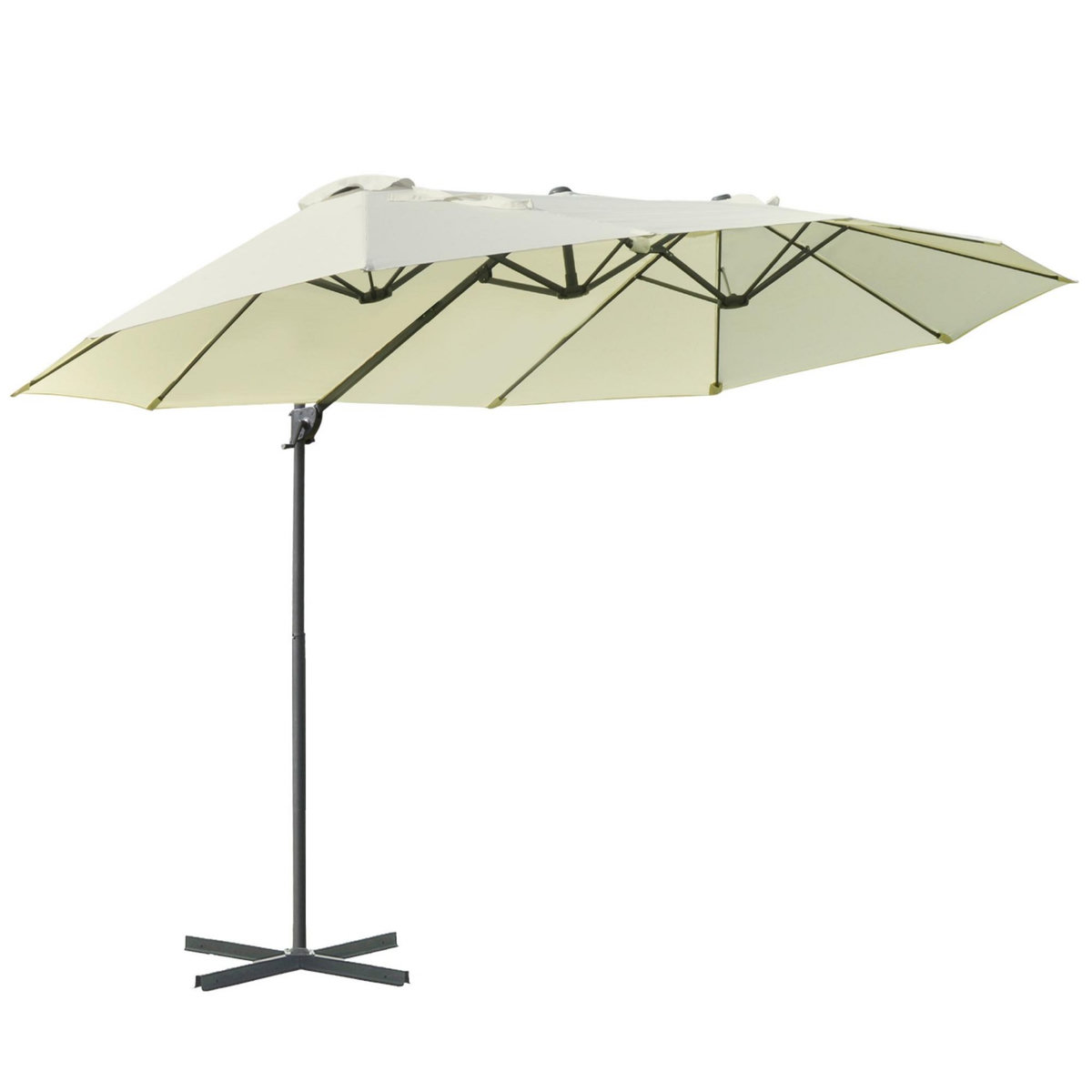 OUTSUNNY Parasol déporté grande taille XXL inclinable dim. 4,4L x 2,7l x 2,5H m piètement en acier inclus polyester crème