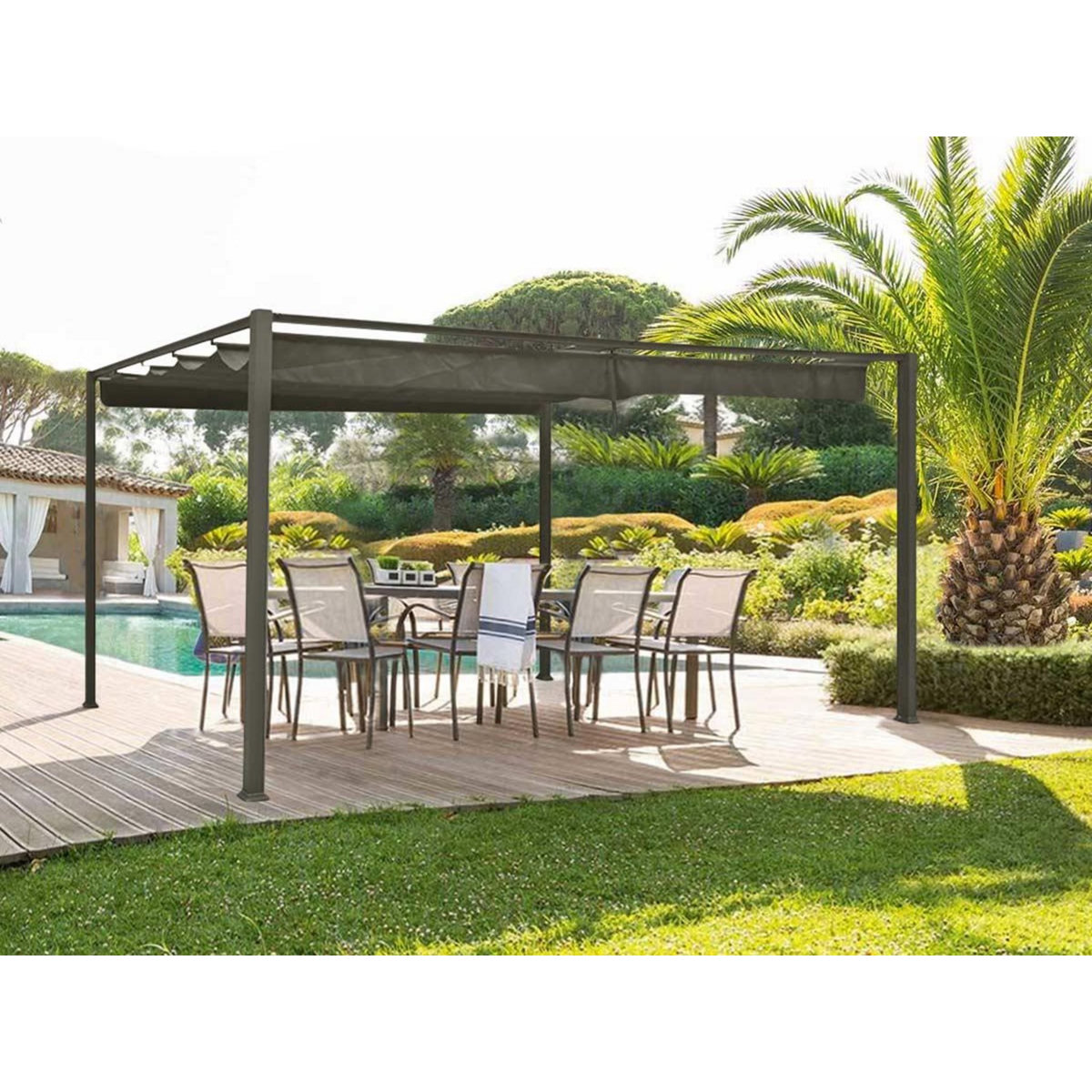 HESPERIDE Tonnelle de jardin en aluminium noisette Palmeira - 4 x 3 m - Hespéride