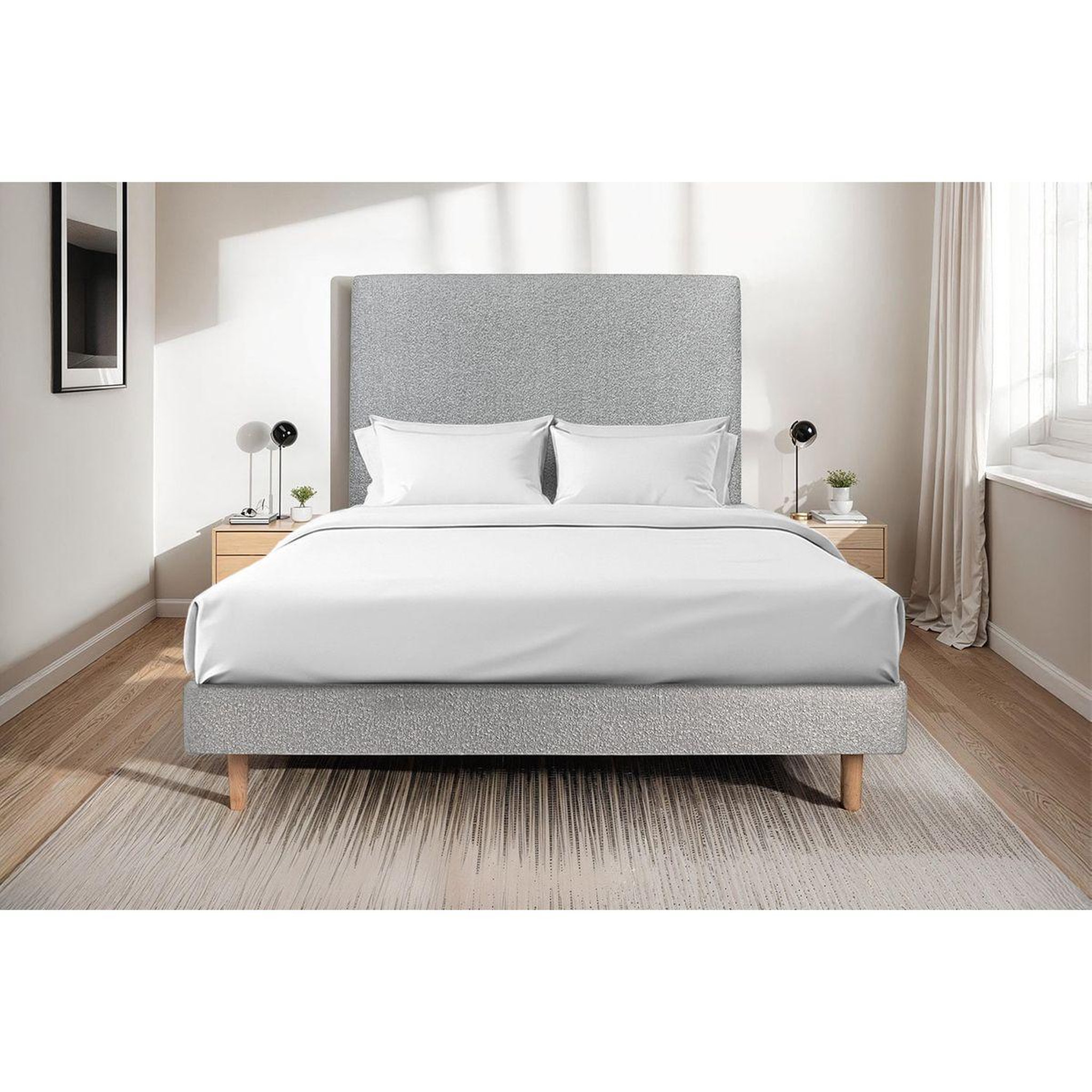 Voir la diapositive 2 : Sommeil de Plomb Lit avec tête de lit tapissier bouclette et sommier kit - Hauteur totale : 29cm