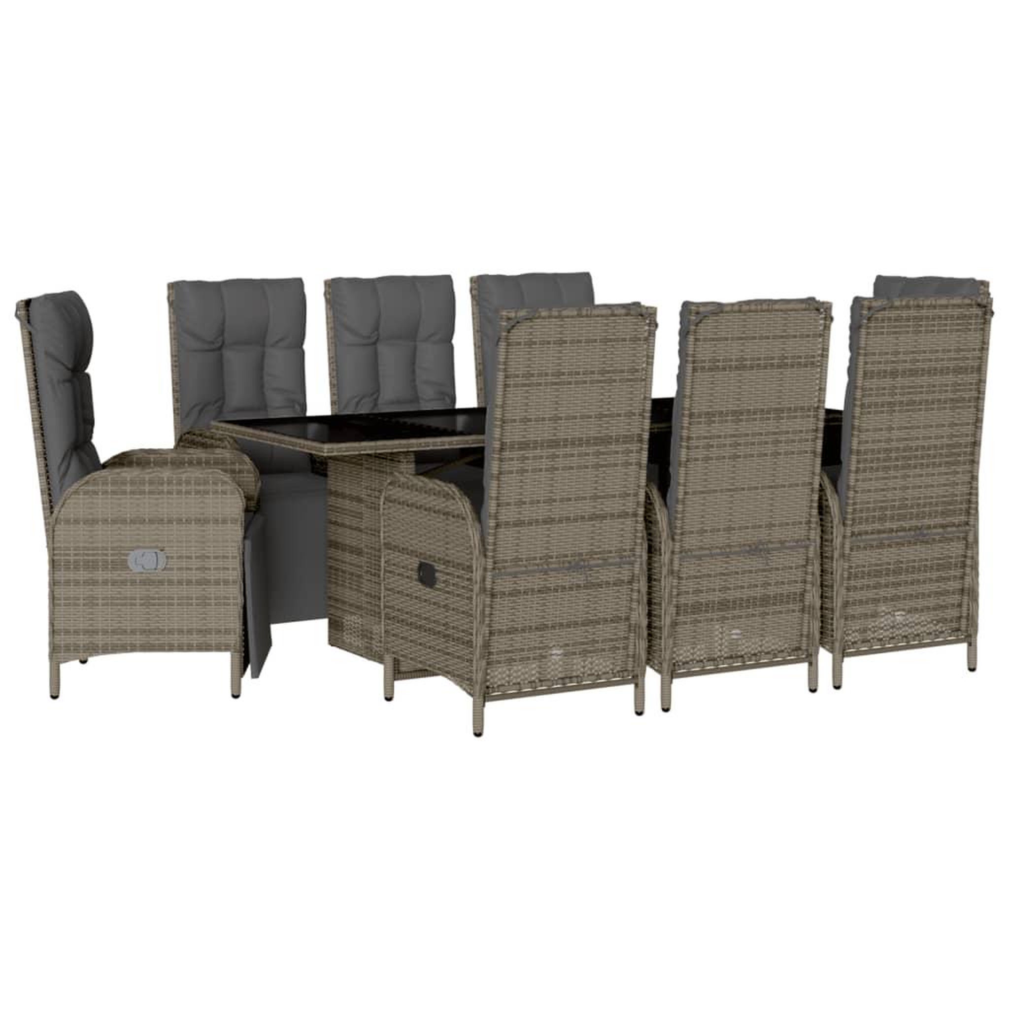 Voir la diapositive 2 : VIDAXL Ensemble a manger de jardin 9 pcs coussins gris resine tressee