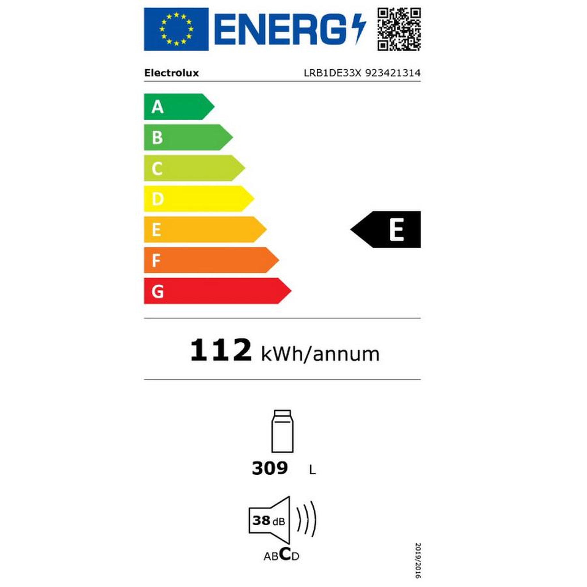 Voir la diapositive 2 : ELECTROLUX Réfrigérateur 1 porte 60cm 309l brassé - LRB1DE33X