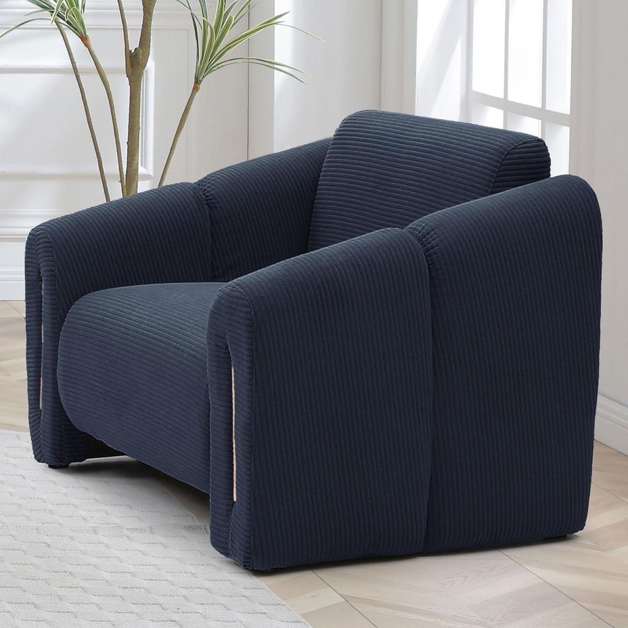 Voir la diapositive 5 : Paris Prix Fauteuil design en velours côtelé  maxine  92cm bleu foncé