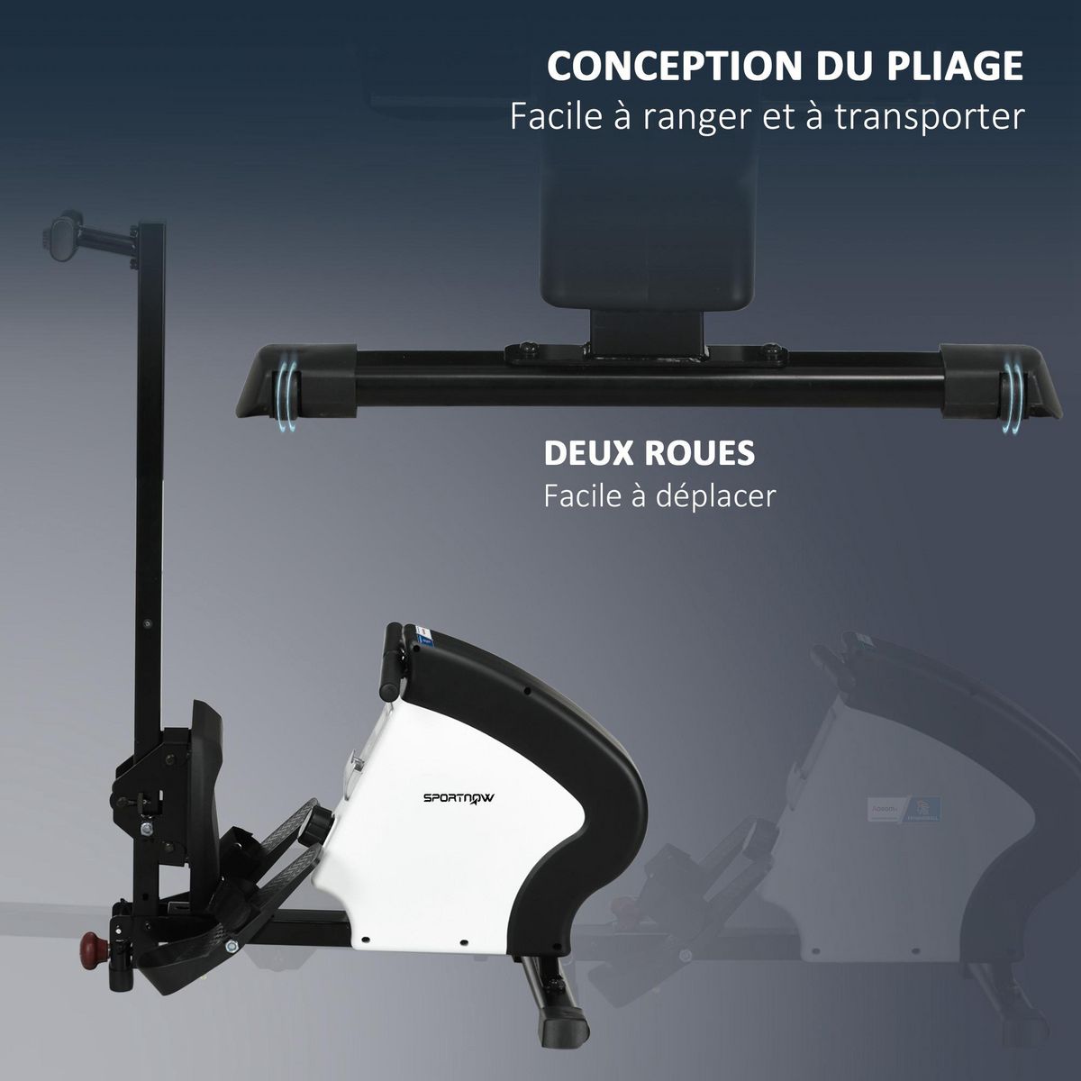 HOMCOM Rameur d'appartement magnétique pliable - Aosom.fr x FFHandball - 8 niv. résistance - écran LCD multifonction - noir blanc