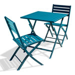 Paris Prix Ensemble Table de Jardin Pliante & 2 Chaises  Marius  70cm Bleu Canard