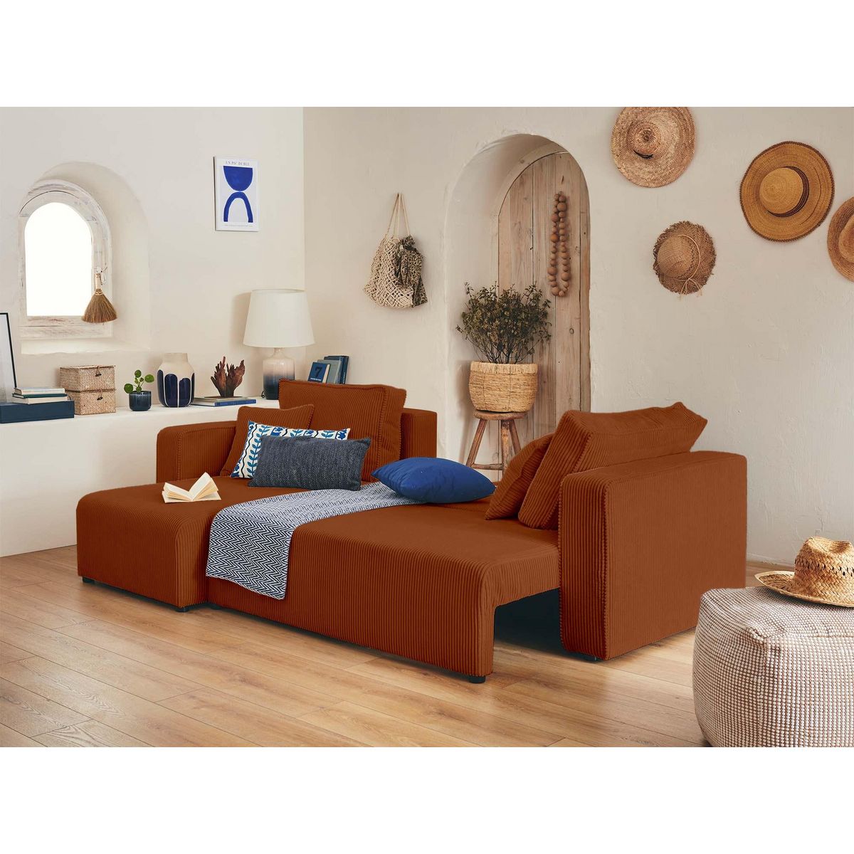 BEST MOBILIER Topaze - canapé d'angle réversible - 4 places - convertible avec coffre - en velours côtelé