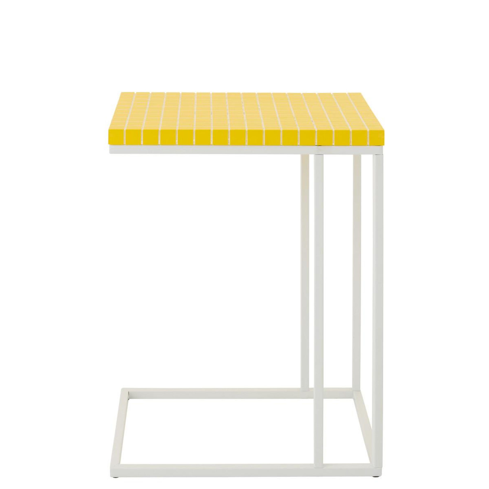Voir la diapositive 2 : J-LINE Table d'appoint à carreaux  spia  60cm jaune & blanc