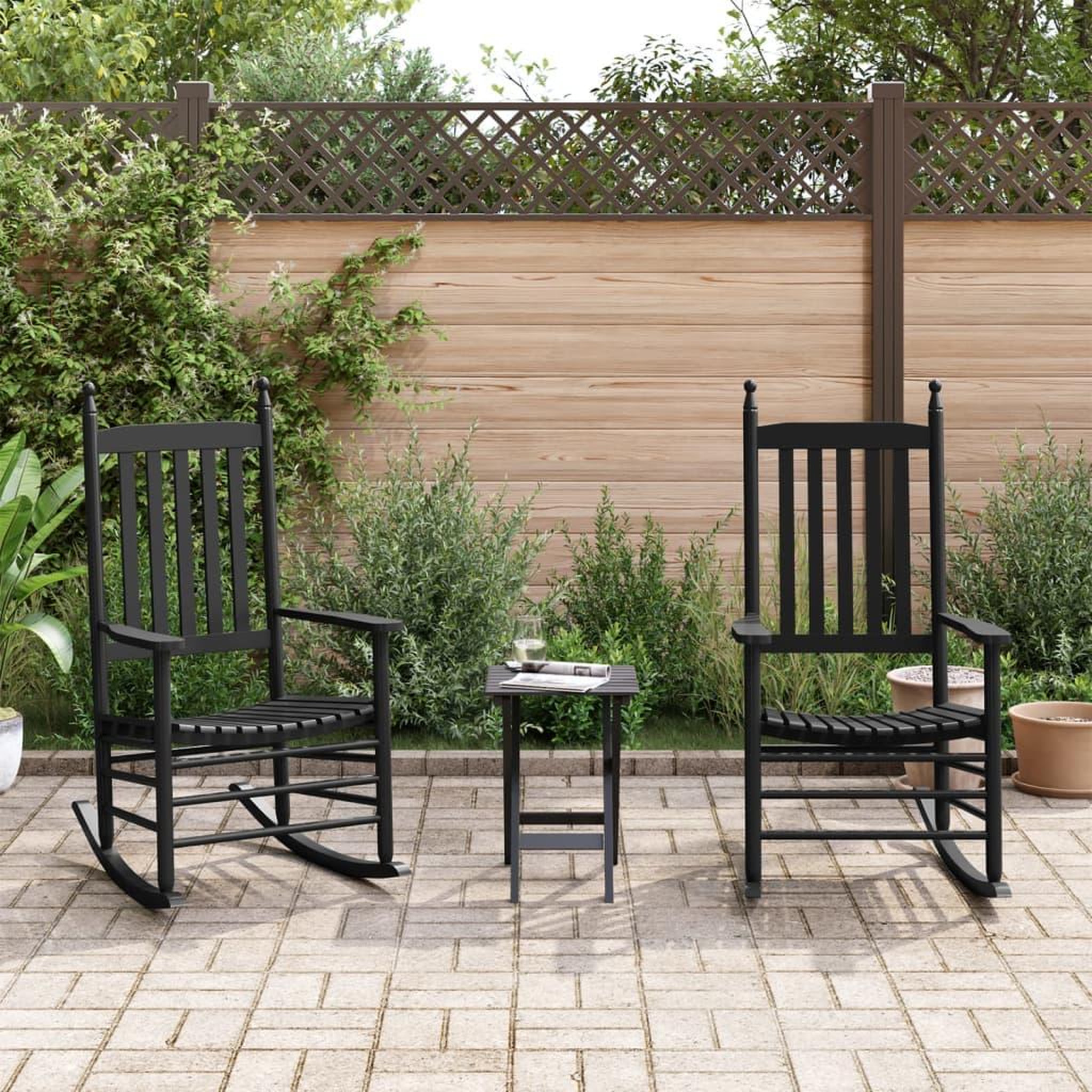 VIDAXL Chaises a bascule lot de 2 table pliable noir massif peuplier