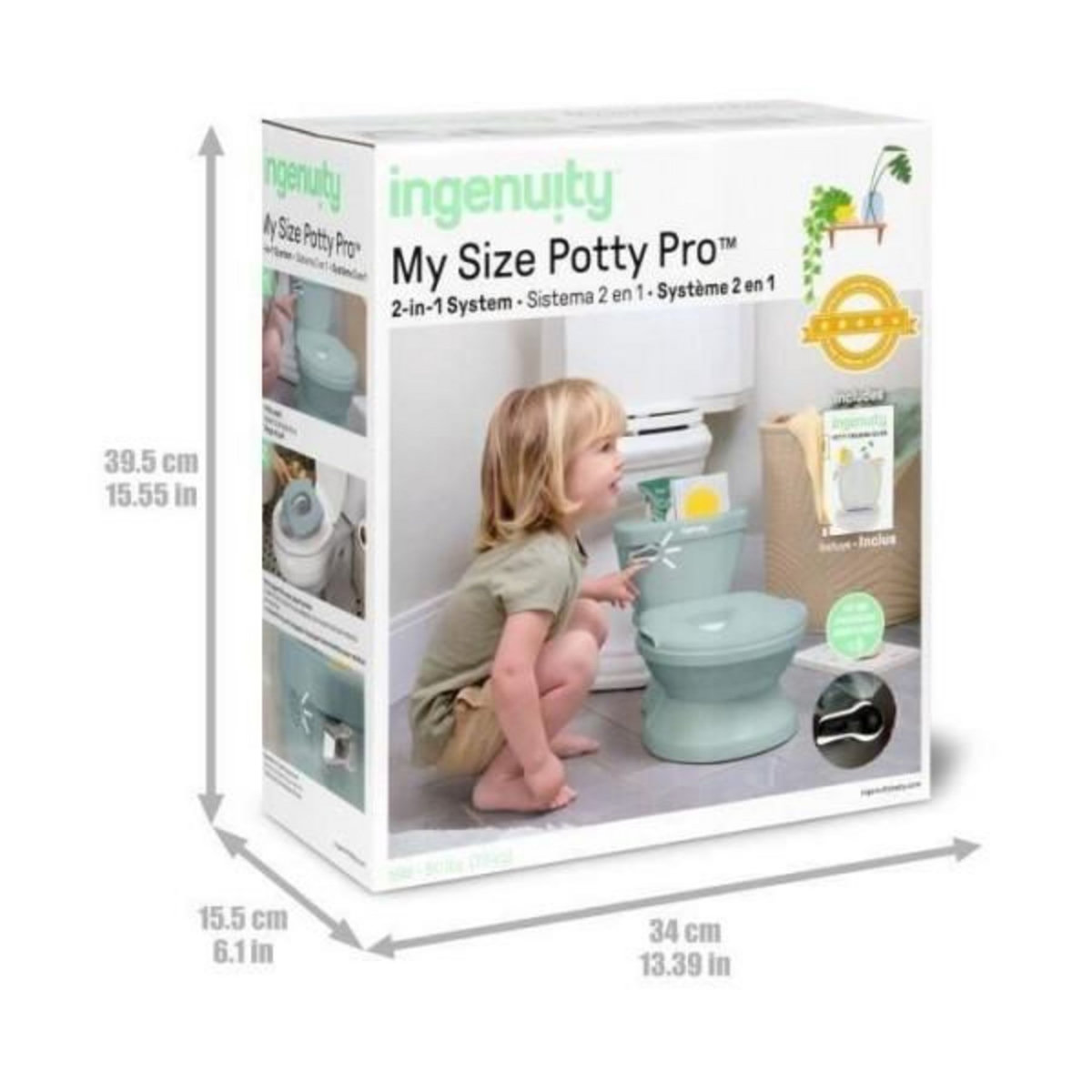 MARKET24 INGENUITY Mini Toilette enfant avec Réducteur de Toilette inclus, Chasse d'eau musicale et rangement lingette intégré Vert
