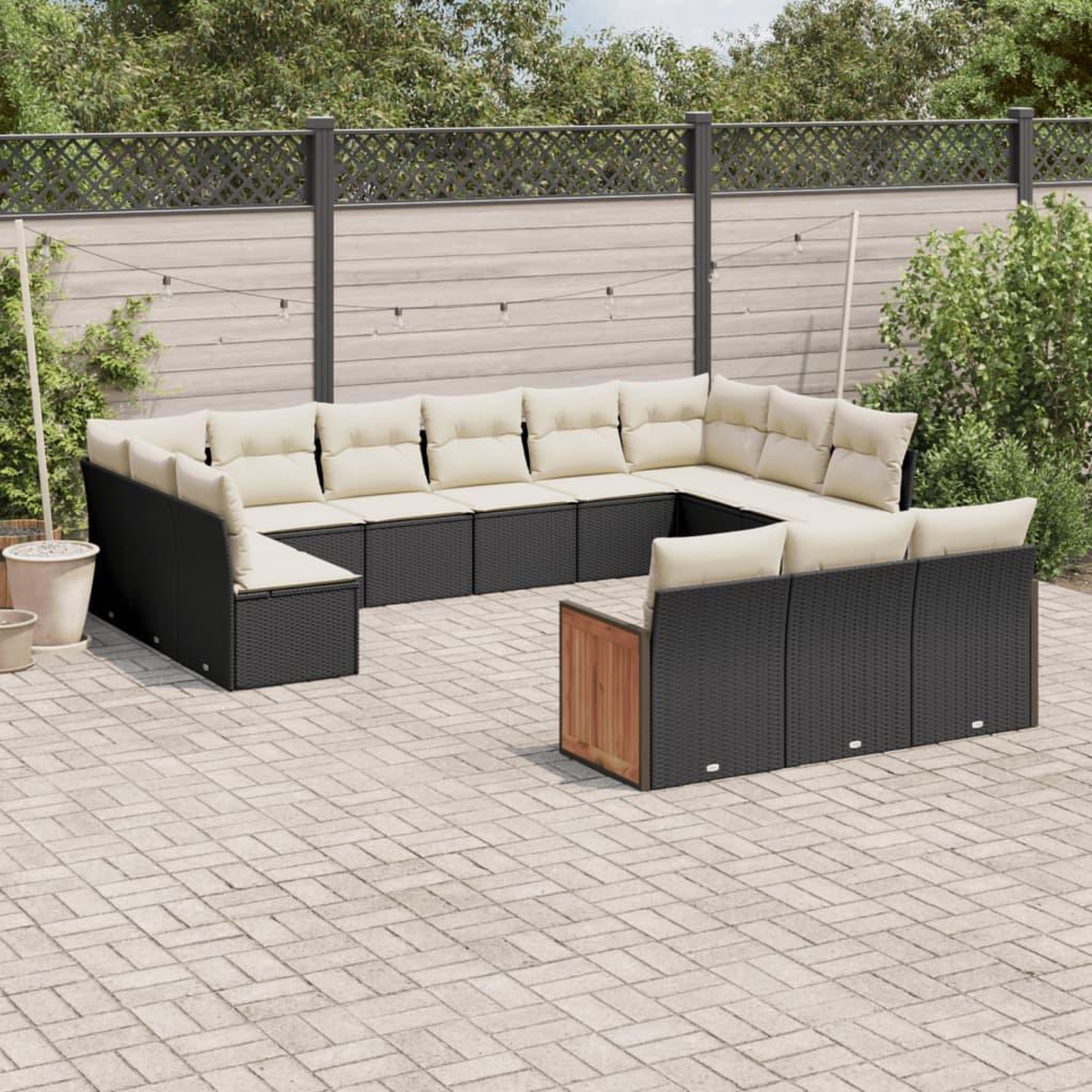 VIDAXL Salon de jardin avec coussins 13 pcs noir resine tressee