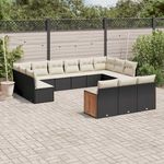 VIDAXL Salon de jardin avec coussins 13 pcs noir resine tressee