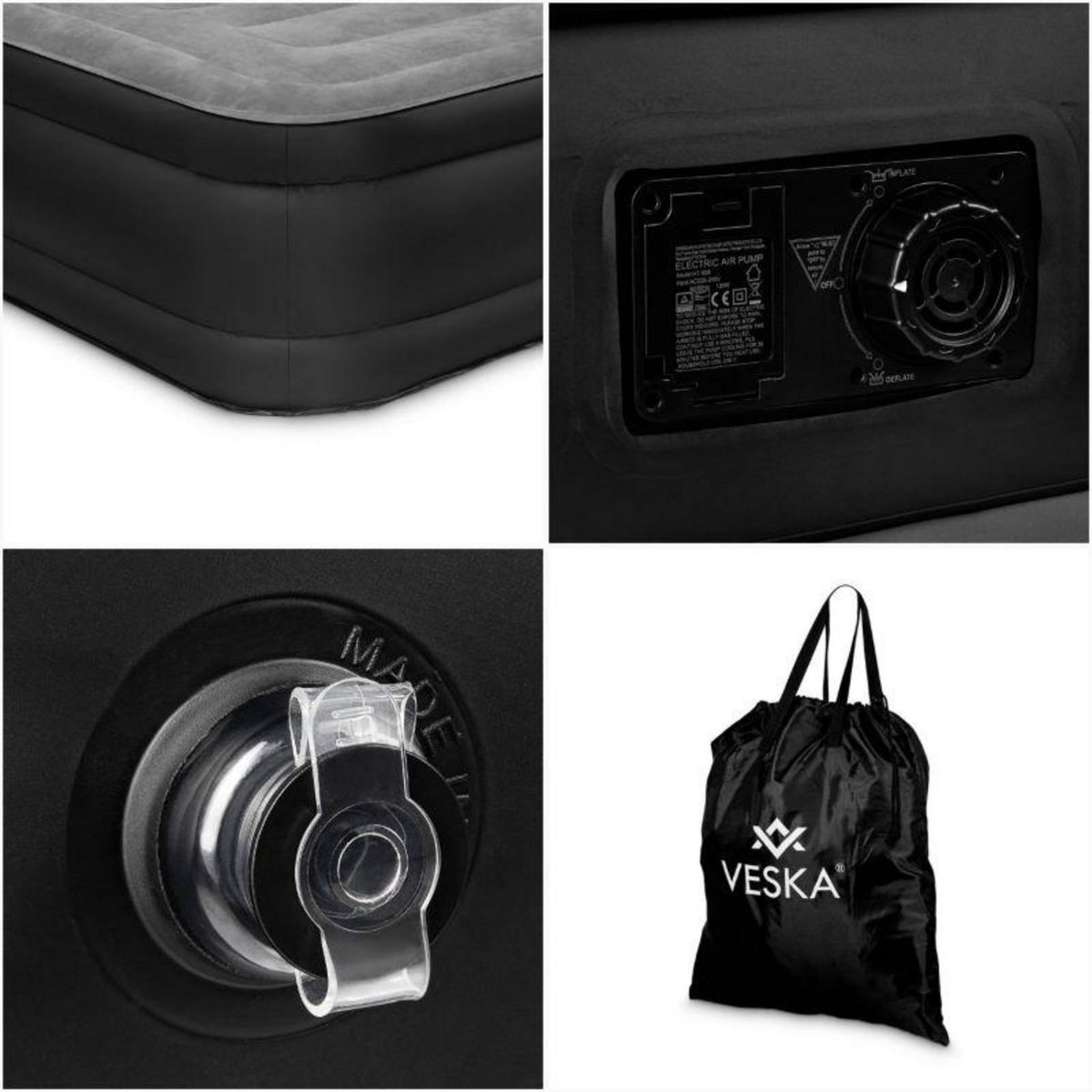 BLUMIE Matelas gonflable 2 places avec pompe électrique intégré 203 x 152 x 50 cm - Gris