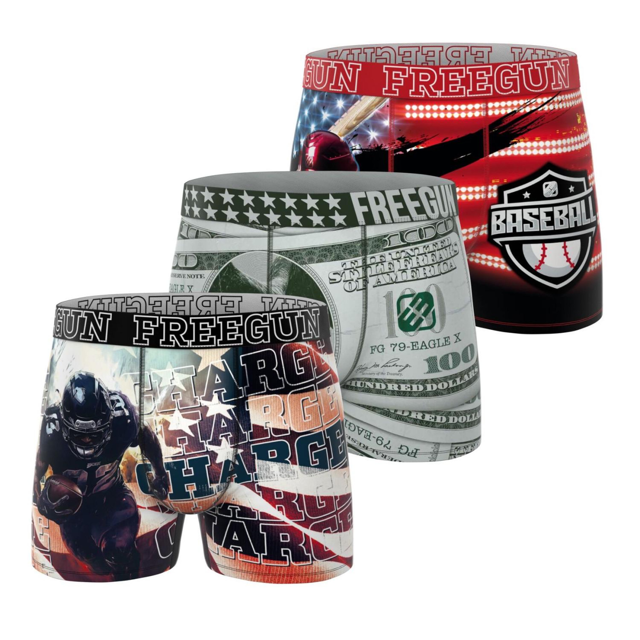 FREEGUN Lot de 3 boxers enfant This is America. Coloris disponibles : Rouge