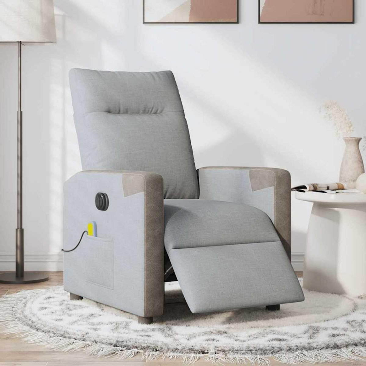 VIDAXL Fauteuil de massage inclinable electrique gris clair tissu