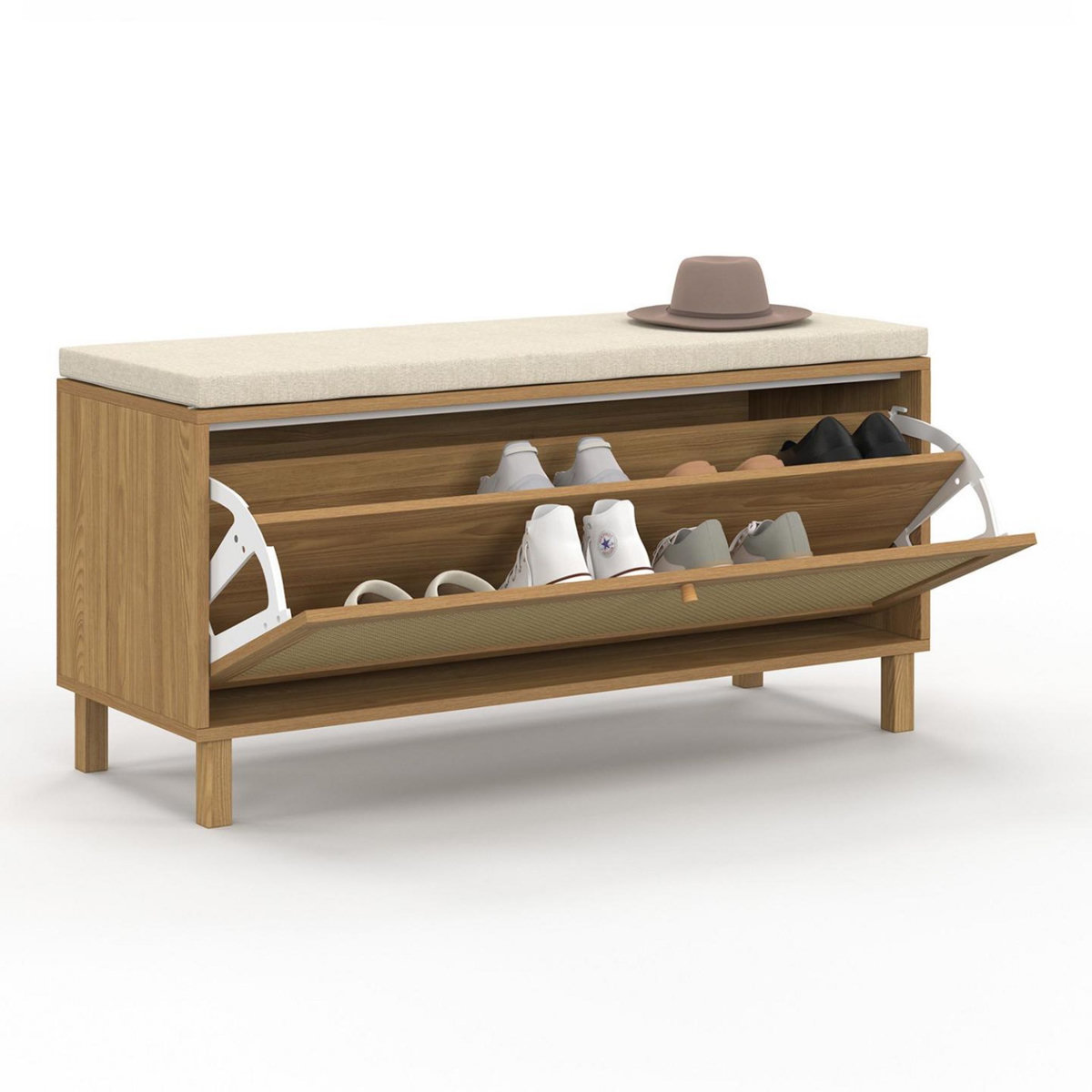 ID MARKET Banc d'entrée chaussures vintage HANAE effet naturel cannage