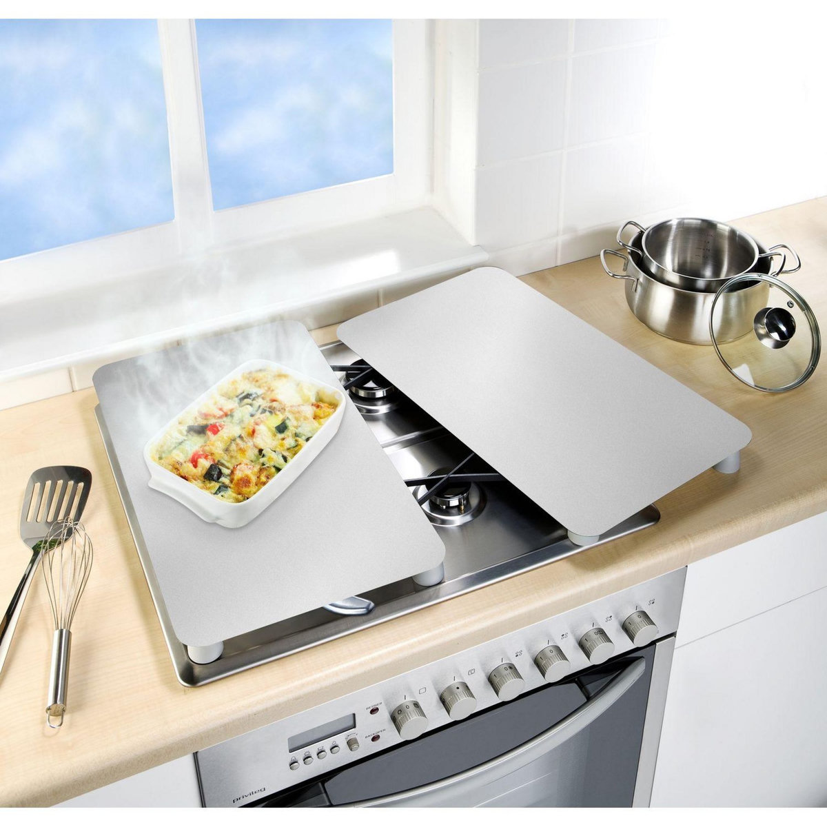 Wenko 2 Couvre-plaques universel design Alfie - 30 x 52 cm - Argent