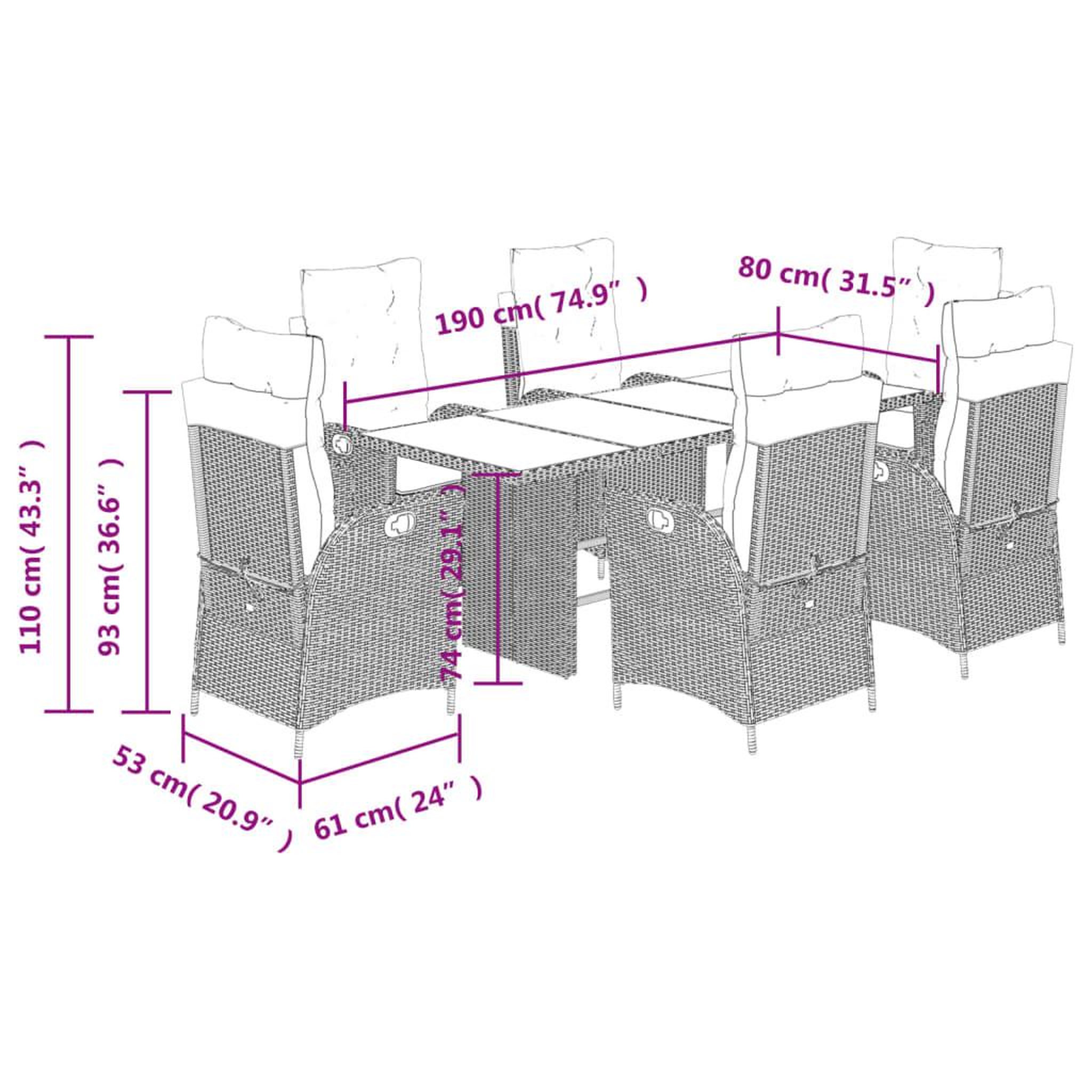 Voir la diapositive 6 : VIDAXL Ensemble a manger de jardin et coussins 7 pcs gris clair rotin