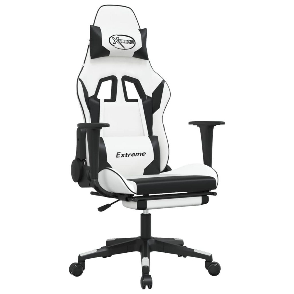 VIDAXL Chaise de jeu avec repose-pied Blanc et noir Similicuir