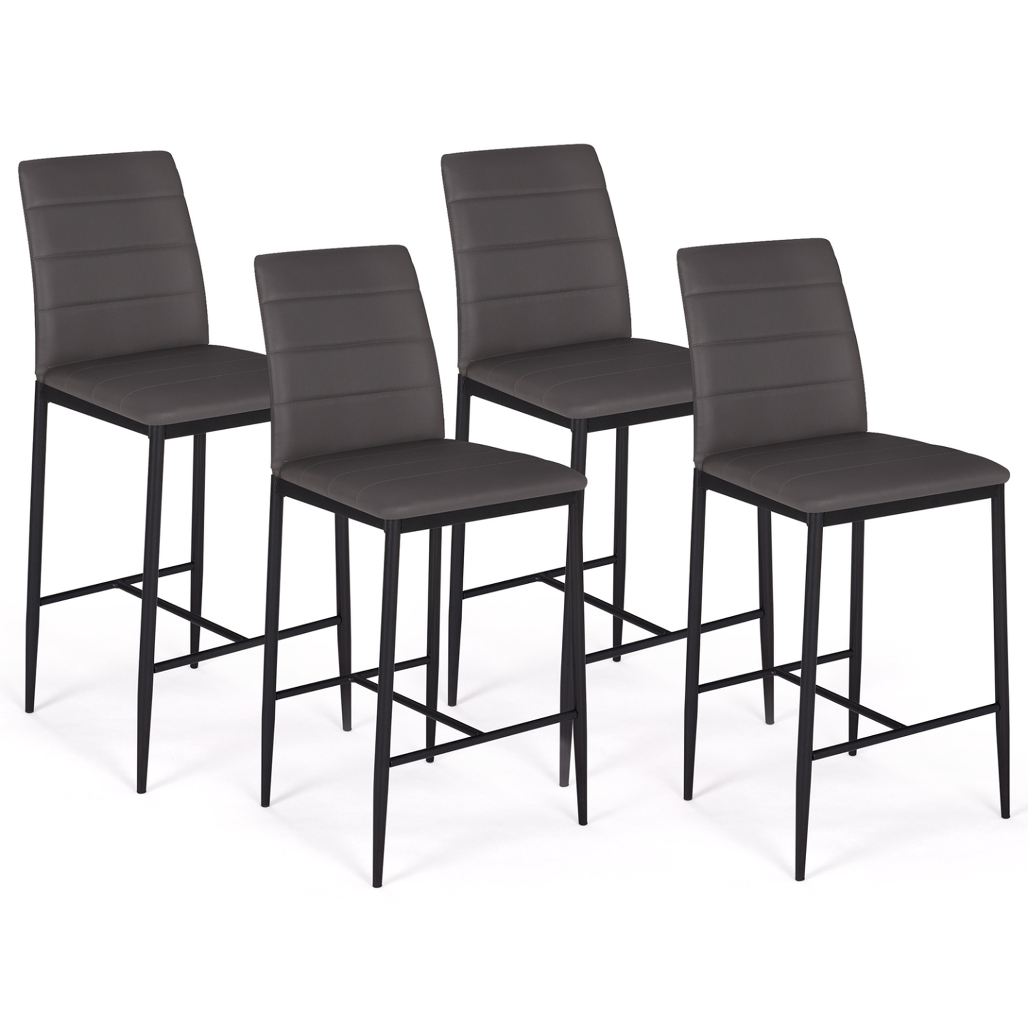 ID MARKET Lot de 4 tabourets romane en pvc gris design contemporain chaises de bar rembourrées