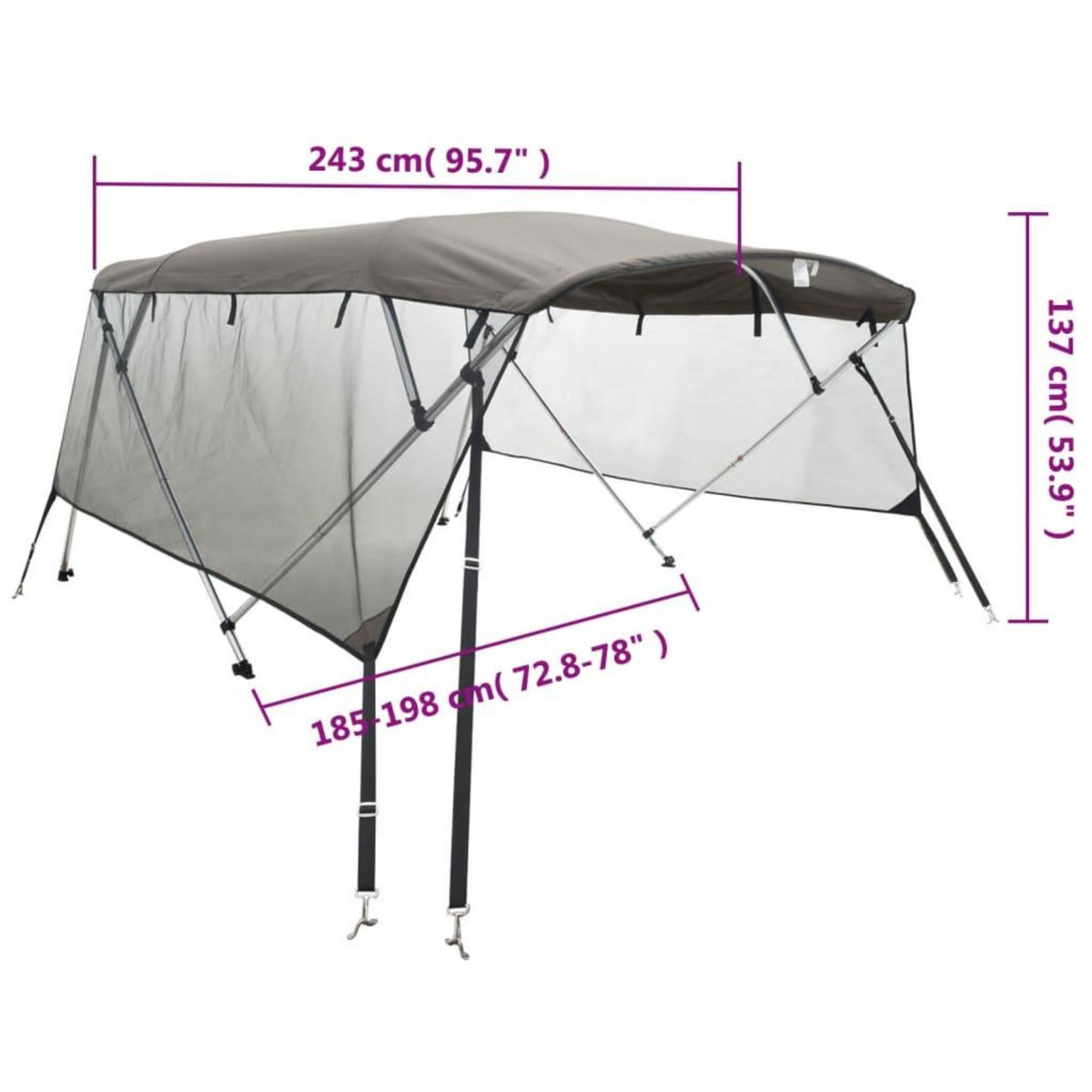 VIDAXL Toit bimini a 4 arceaux parois en maille 243x(185-198)x137 cm