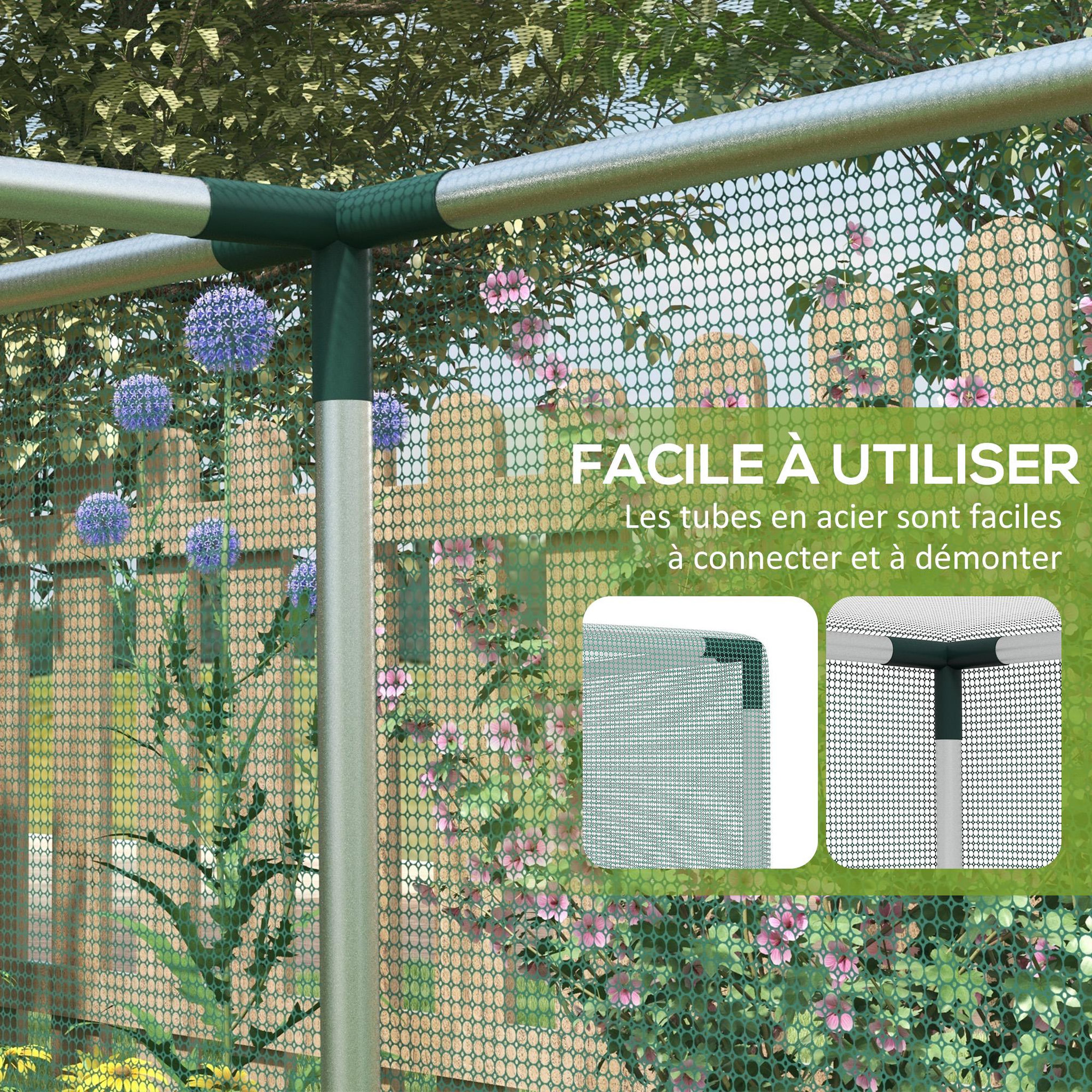 Voir la diapositive 5 : OUTSUNNY Serre de jardin serre à tomates filet dim. 240 x 120 x 110 cm acier galvanisé hdpe vert