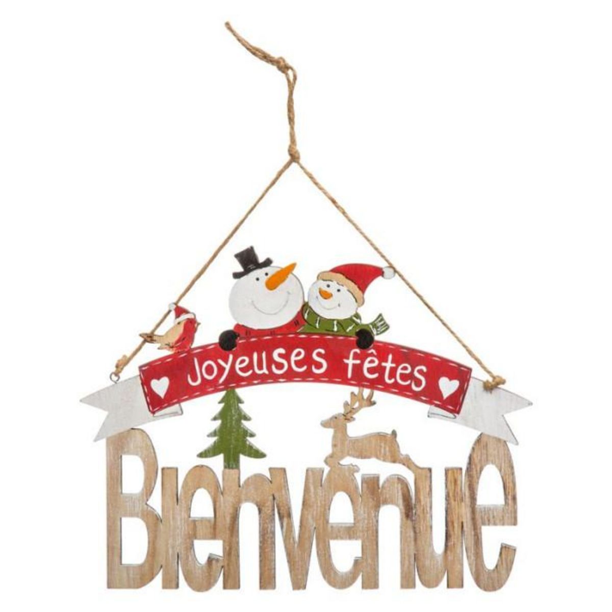 FEERIC LIGHT & CHRISTMAS Sujet de Noël Pancarte  Soir  29cm Naturel & Rouge