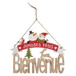 FEERIC LIGHT & CHRISTMAS Sujet de Noël Pancarte  Soir  29cm Naturel & Rouge