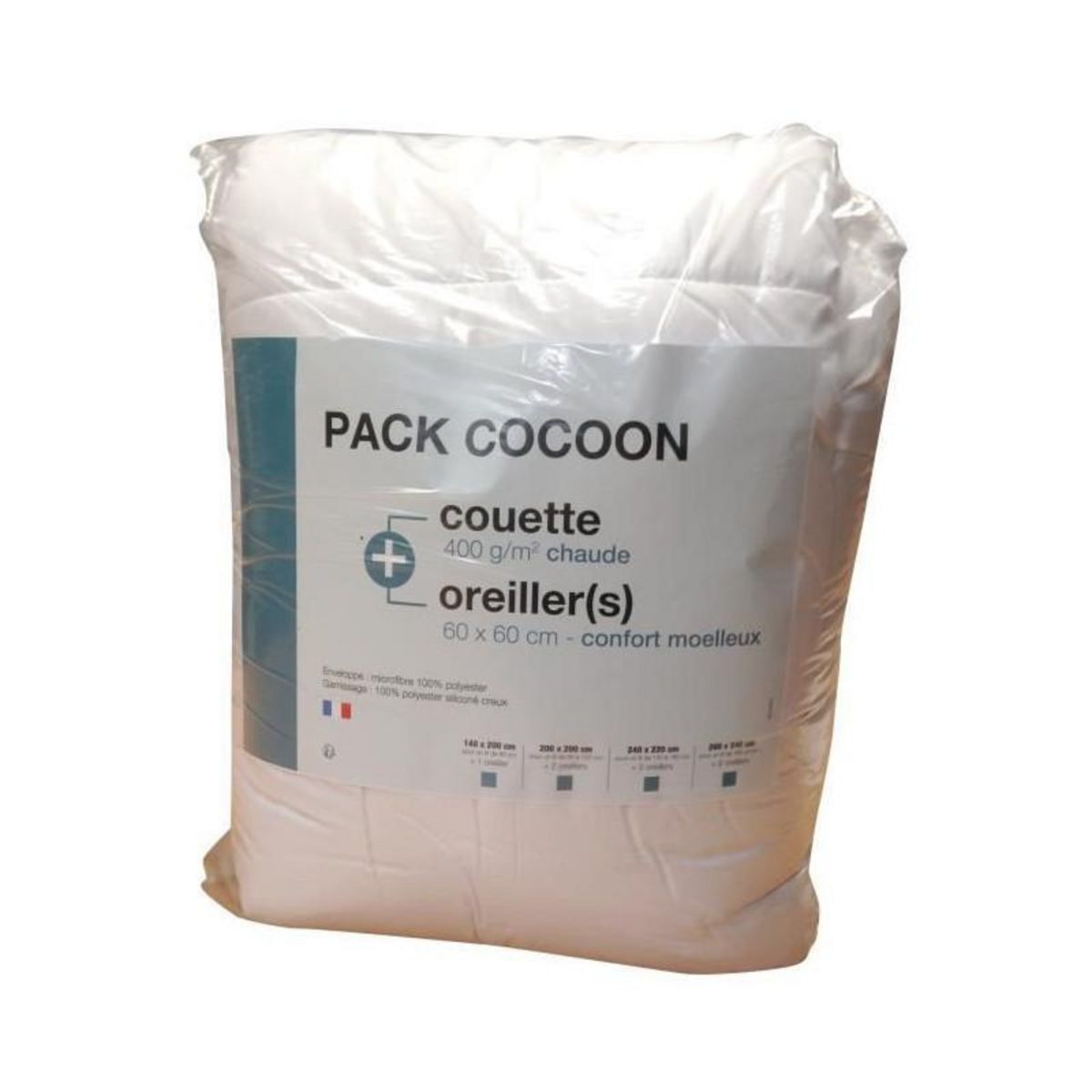 Pack linge de lit Microfibre - 1 Couette chaude 200x200 cm + 2 Oreillers 60x60 cm blanc