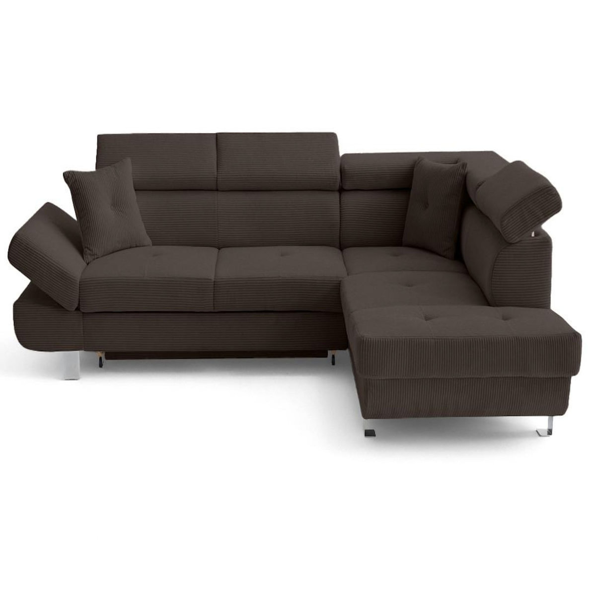 BEST MOBILIER Lisbona - canapé d'angle droit 5 places convertible avec têtières en velours côtelé