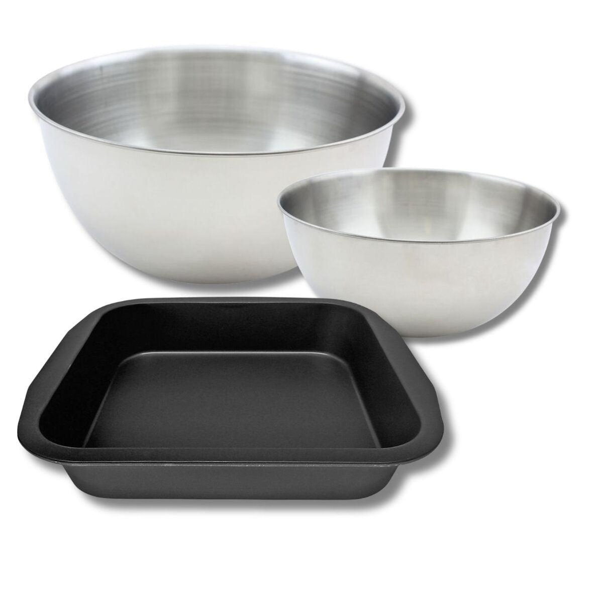 ZENKER Set à pâtisserie avec 1 Moule à brownie, 1 spatule Zenker et 2 bols à mixer en inox Fackelmann