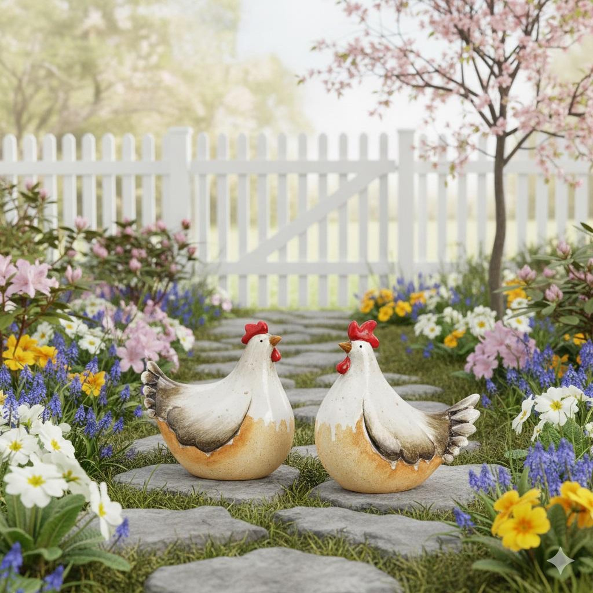 Voir la diapositive 2 : Eden Deux décoration de jardin coq & poule en céramique