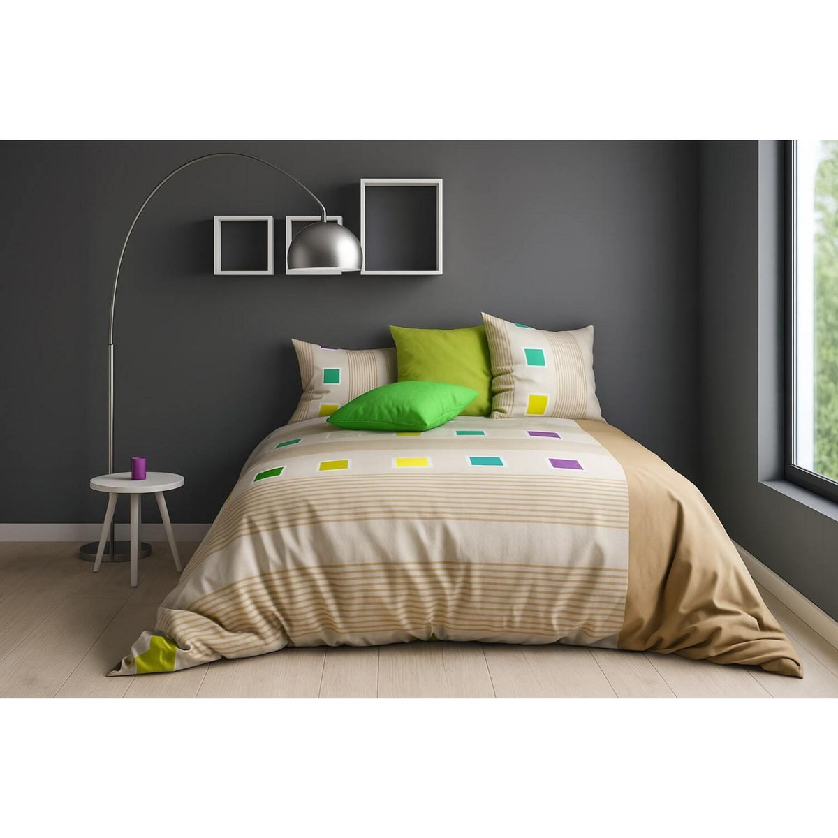 Home collection Parure housse de couette 100% coton squares