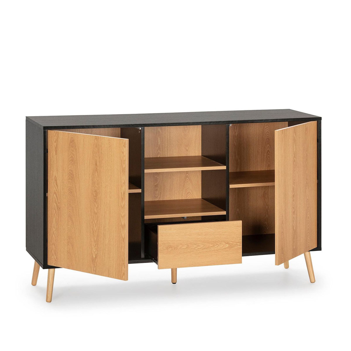 VS VENTA-STOCK Buffet Apolo 2 portes 1 tiroir, couleur noir/bois