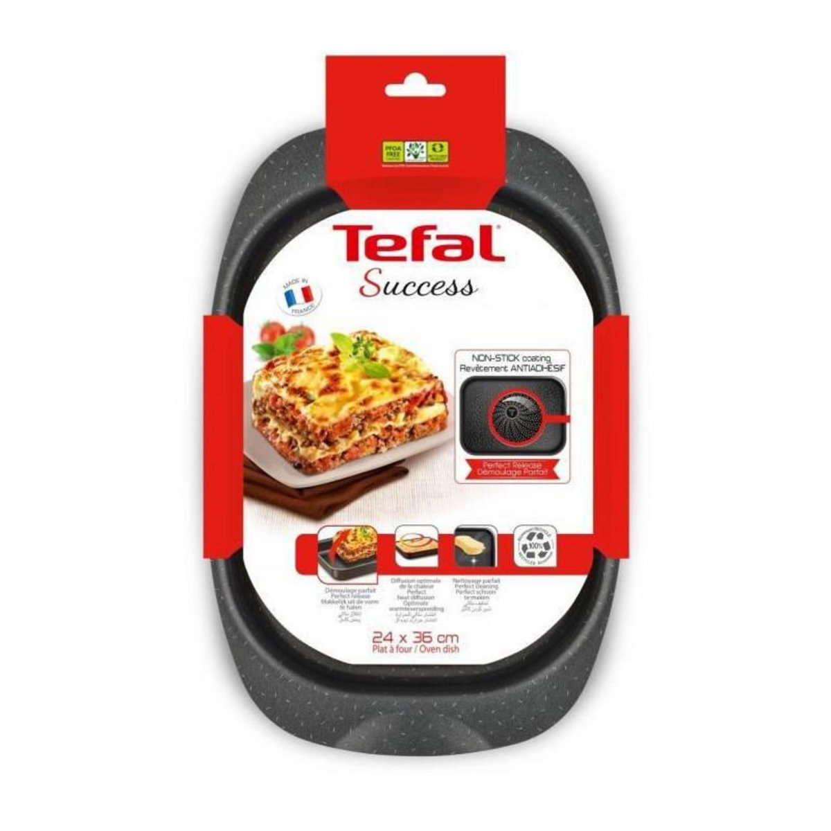 TEFAL TEFAL J1601502 SUCCESS Plat a gratin 24x36 cm - Antiadhesif 100% sur - Demoulage parfait - Cuisson parfaite - Plat en Aluminium