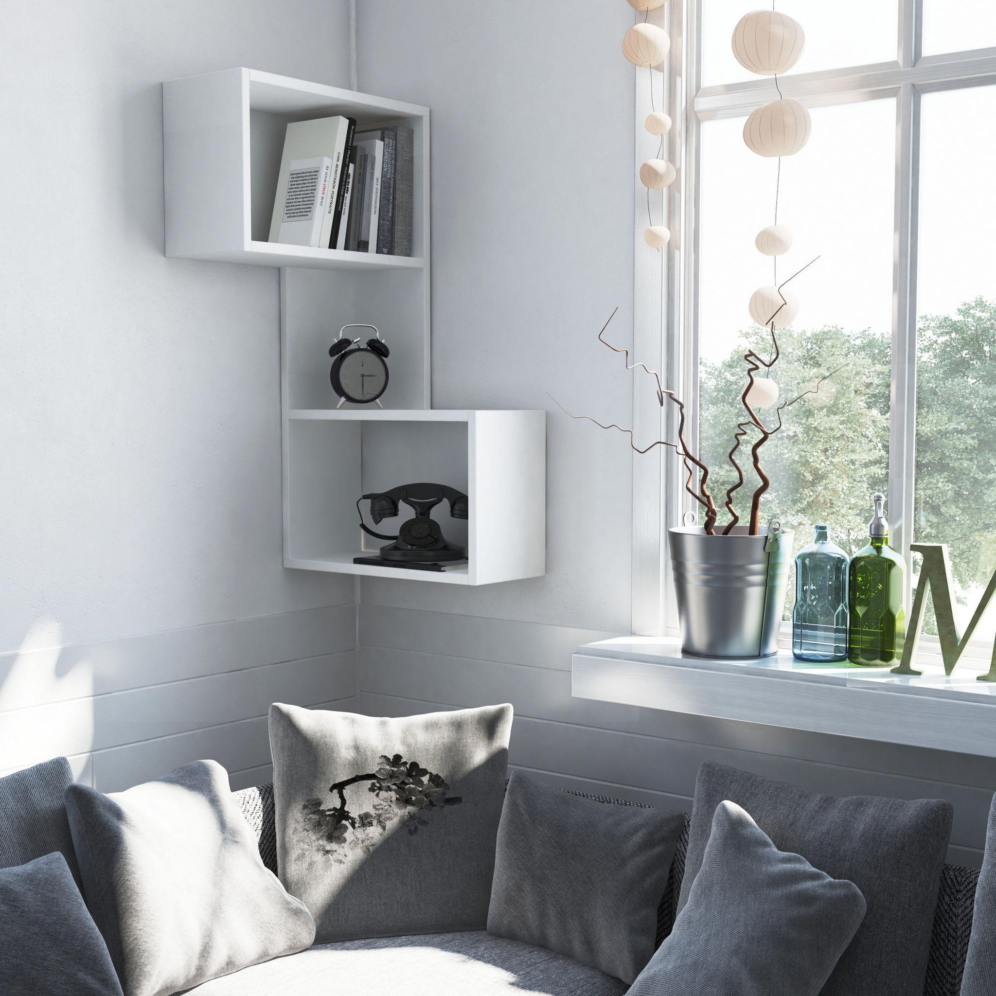 Voir la diapositive 2 : Habitat et Jardin Étagère murale en bois  part  - 47 x 20 x 85 cm - blanc