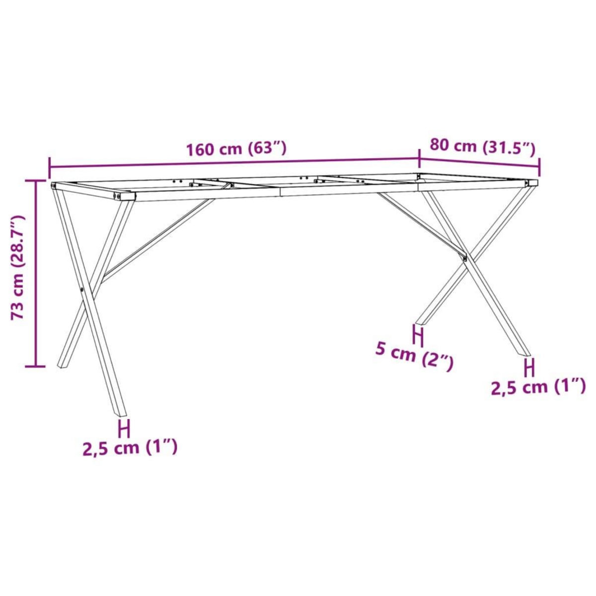 VIDAXL Pieds de table a manger cadre en X 160x80x73 cm acier